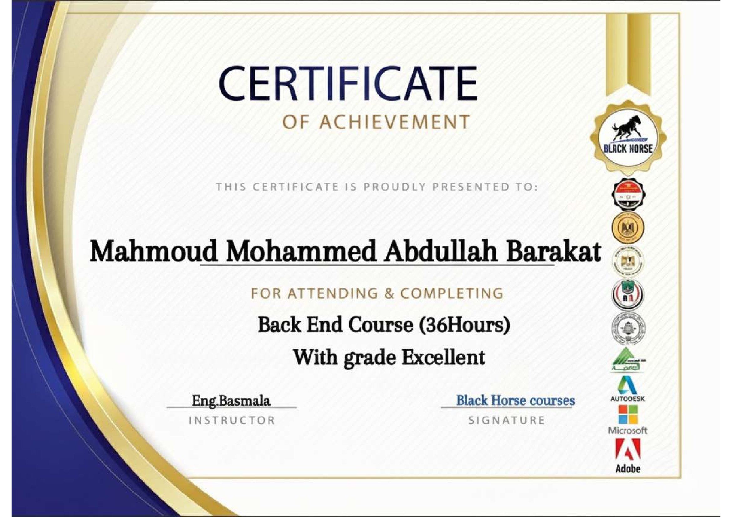 Backend Black Horse Certificate